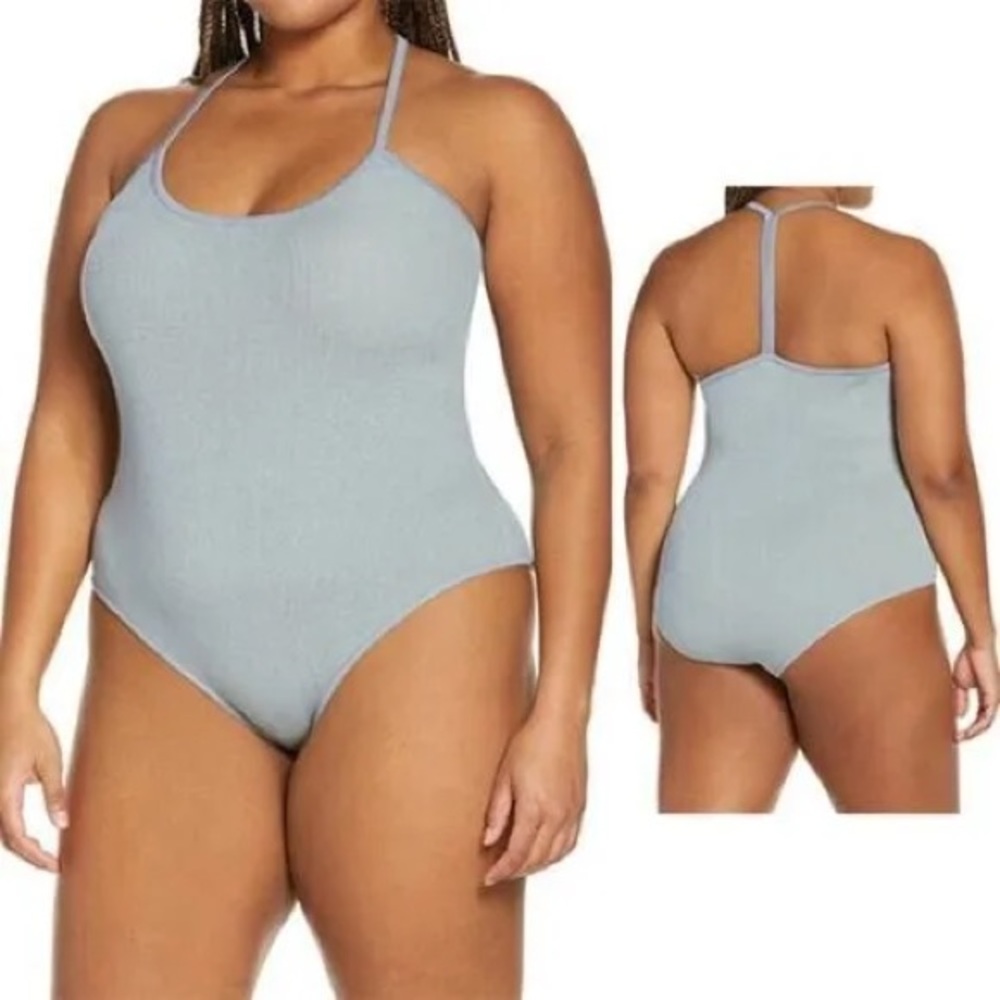 WAYF NWT Women's‎ plus 1X Wayf '98 Alicia blue gray knit T-Strap Bodysuit